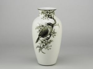 Bình hoa 27cm - Họa Mi & Hoa Bưởi - Trắng Đen