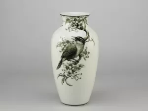 Bình hoa 27cm - Họa Mi & Hoa Bưởi - Trắng Đen