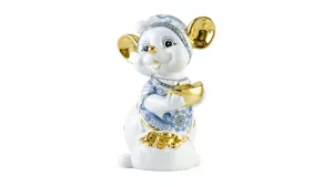Chuột Quý 24 cm – Sen Cobalt - Trang trí vàng 24K