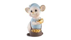 Chuột Quý 16 cm (màu Matt) - Xanh dương - Họa tiết trang trí vàng 24K