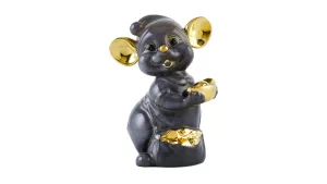 Chuột Quý 10 cm - Màu xám - Trang trí vàng 24K