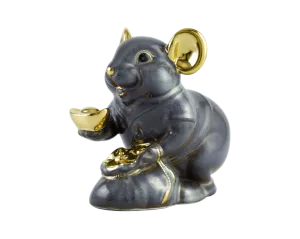 Chuột Phú 13 cm - Màu xám - Trang trí vàng 24K