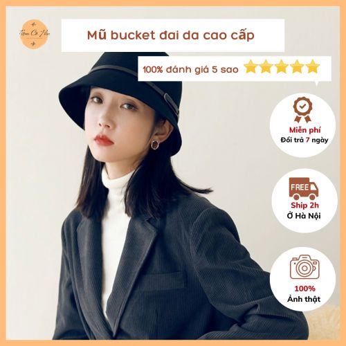 Mũ bucket dạ đai da cao cấp