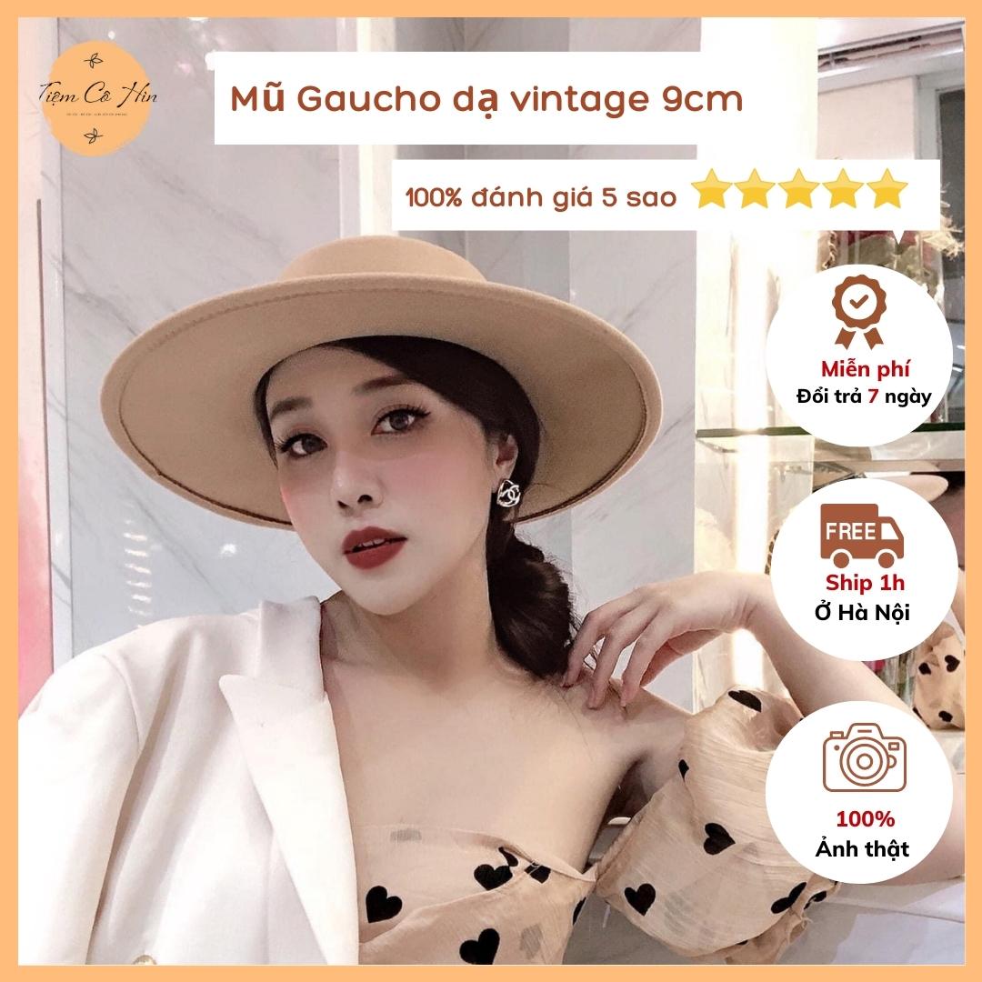 Mũ gaucho dạ vành 9cm chóp bằng