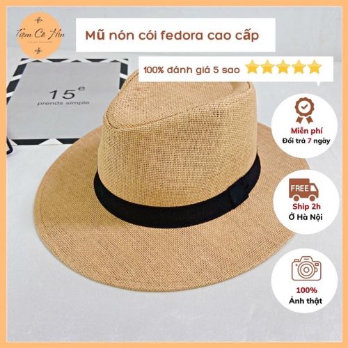 Mũ cói fedora cao cấp đi biển nam nữ