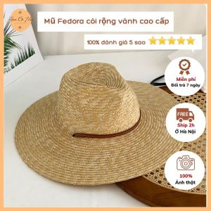 Mũ cói fedora rộng vành đi biển