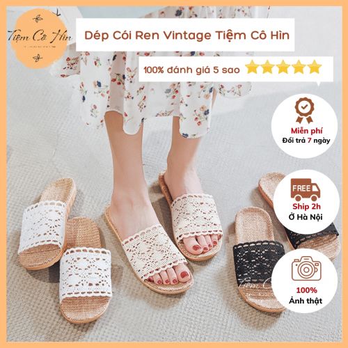 Dép cói ren vintage đi biển