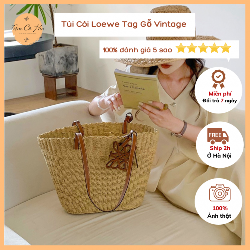 Túi Cói Đeo Vai Loewe Tag Gỗ Vintage