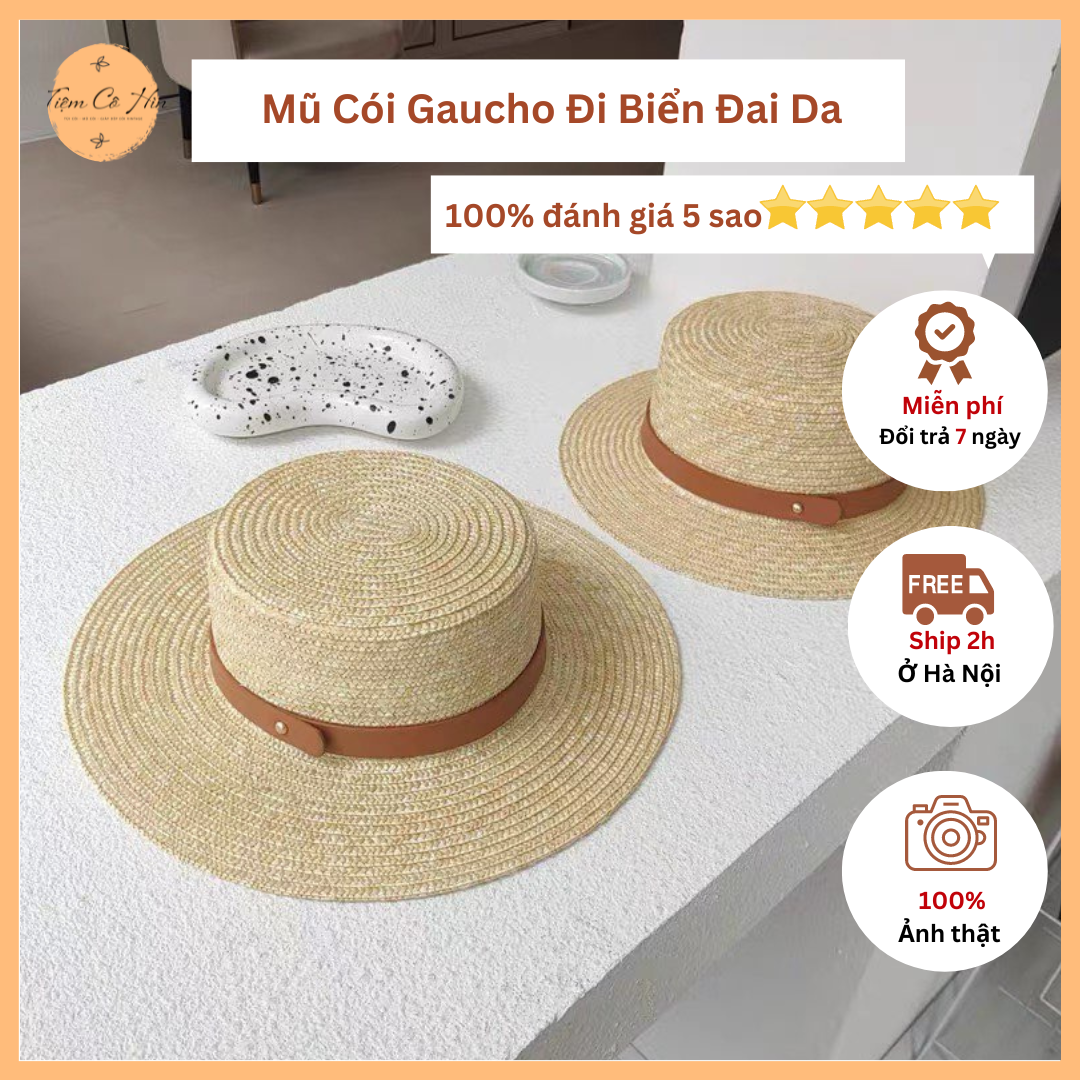 Mũ cói Gaucho quai da nâu