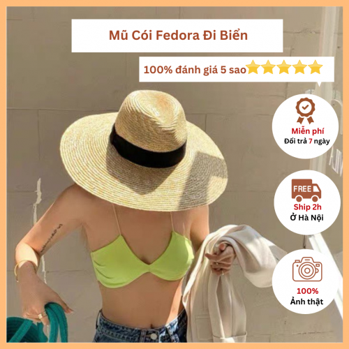 Mũ cói đi biển feora cỏ lúa mỳ