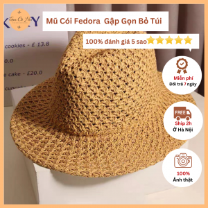 Mũ cói fedora đi biển gập gọn