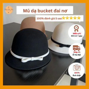 Mũ dạ bucket vải dạ đa nơ