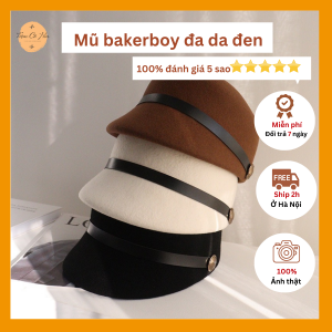 Mũ bakerboy đai da đen