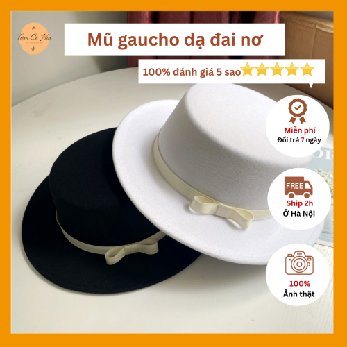 Mũ gaucho dạ đai nơ