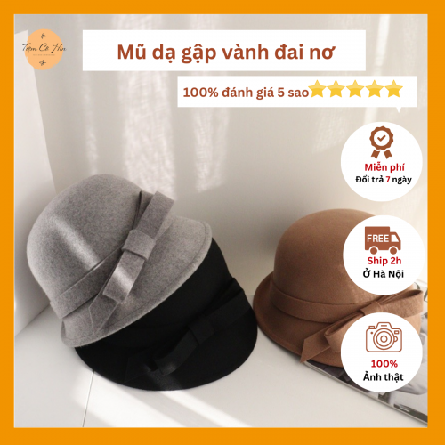 Mũ bucket dạ nơ cao cấp