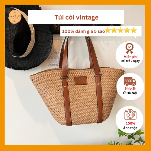 Túi xách tay nâu vintage  size to