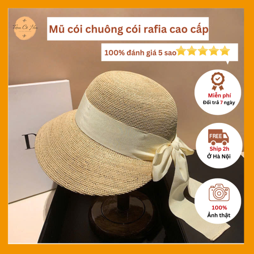Mũ cói bucket nơ đi biển cao cấp