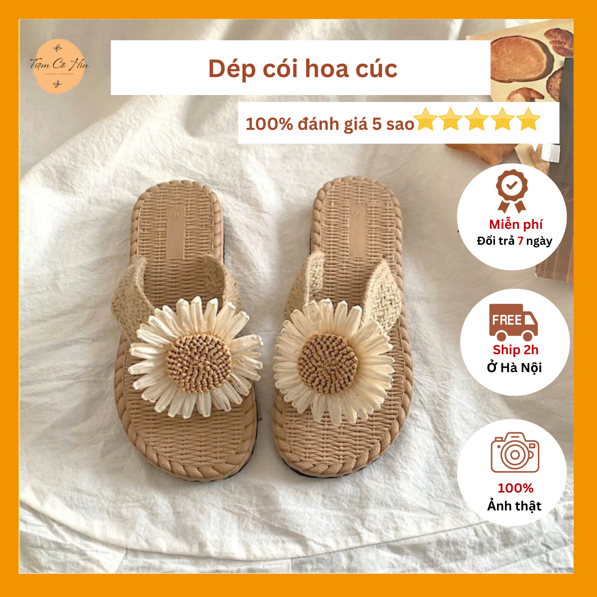 Dép cói hoa cúc đi biển