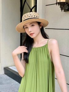 Mũ gaucho đi biển đan thưa rafia đai nơ