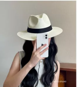 Mũ cói đi biển fedora cao cấp
