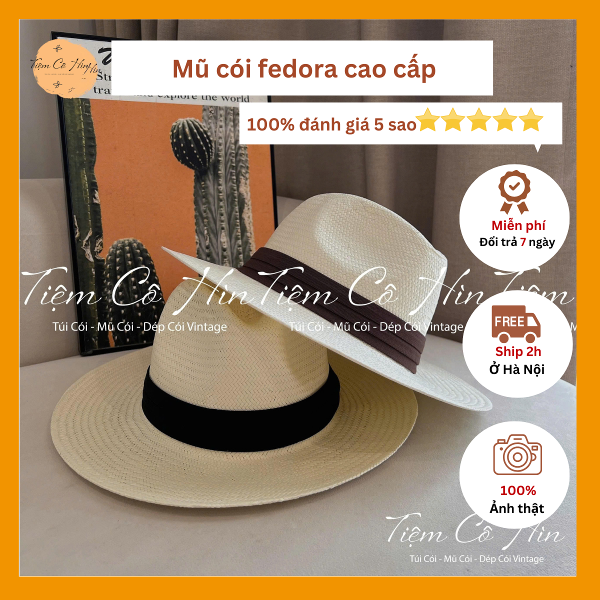 Mũ cói đi biển fedora cao cấp