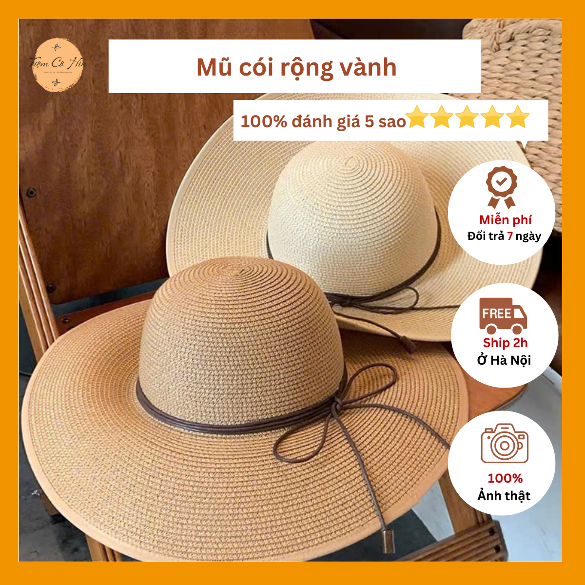 Mũ cói đi biển rộng vành