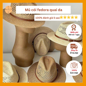 Mũ đi biển fedora đan thưa đai da