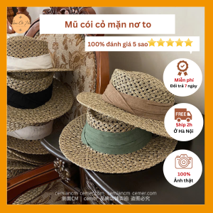 Mũ cói đi biển gaucho cỏ mặn đai to
