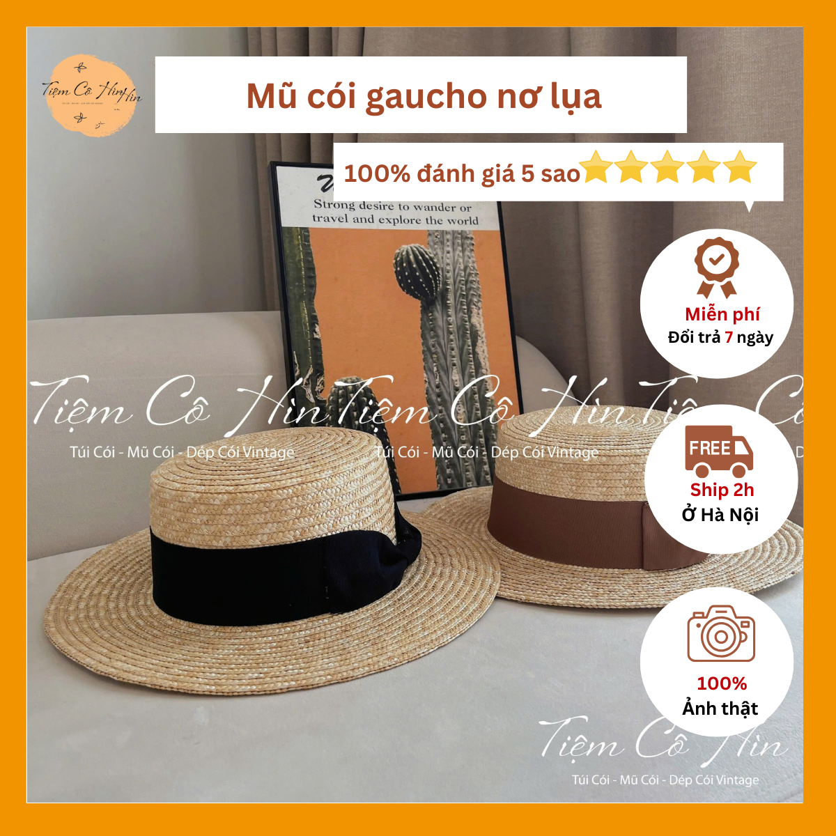 Mũ đi biển gaucho nơ lụa to