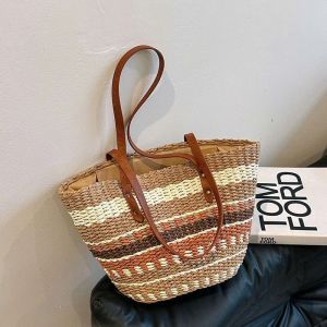 Túi cói vintage nâu đan lưới