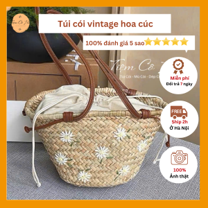 Túi cói đi biển hoa cúc
