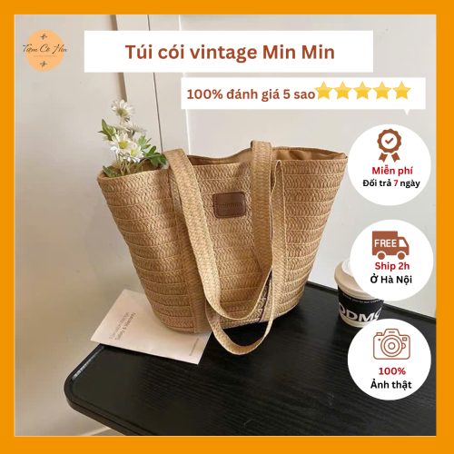 Túi cói đi biển vintage
