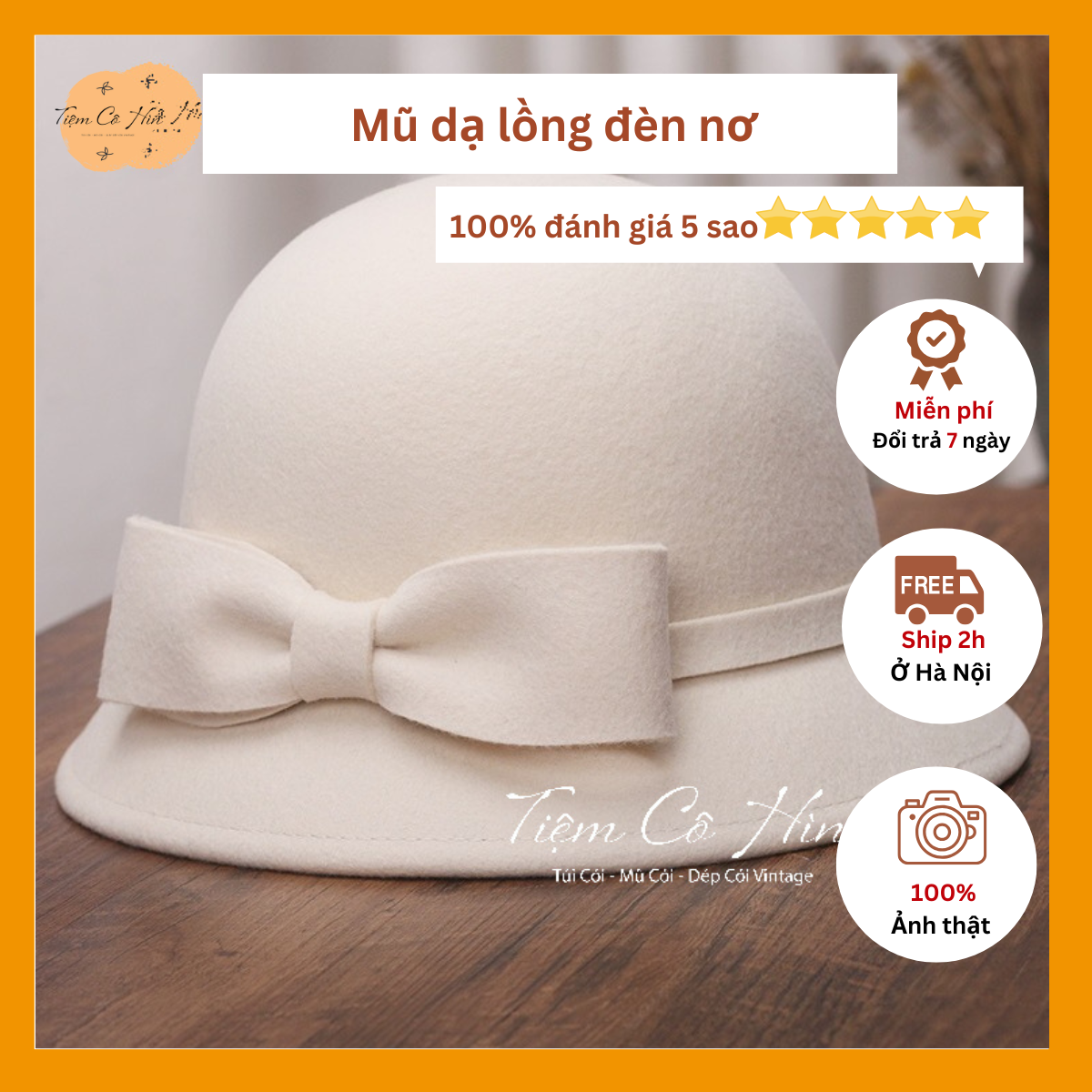 Mũ dạ bucket nơ to