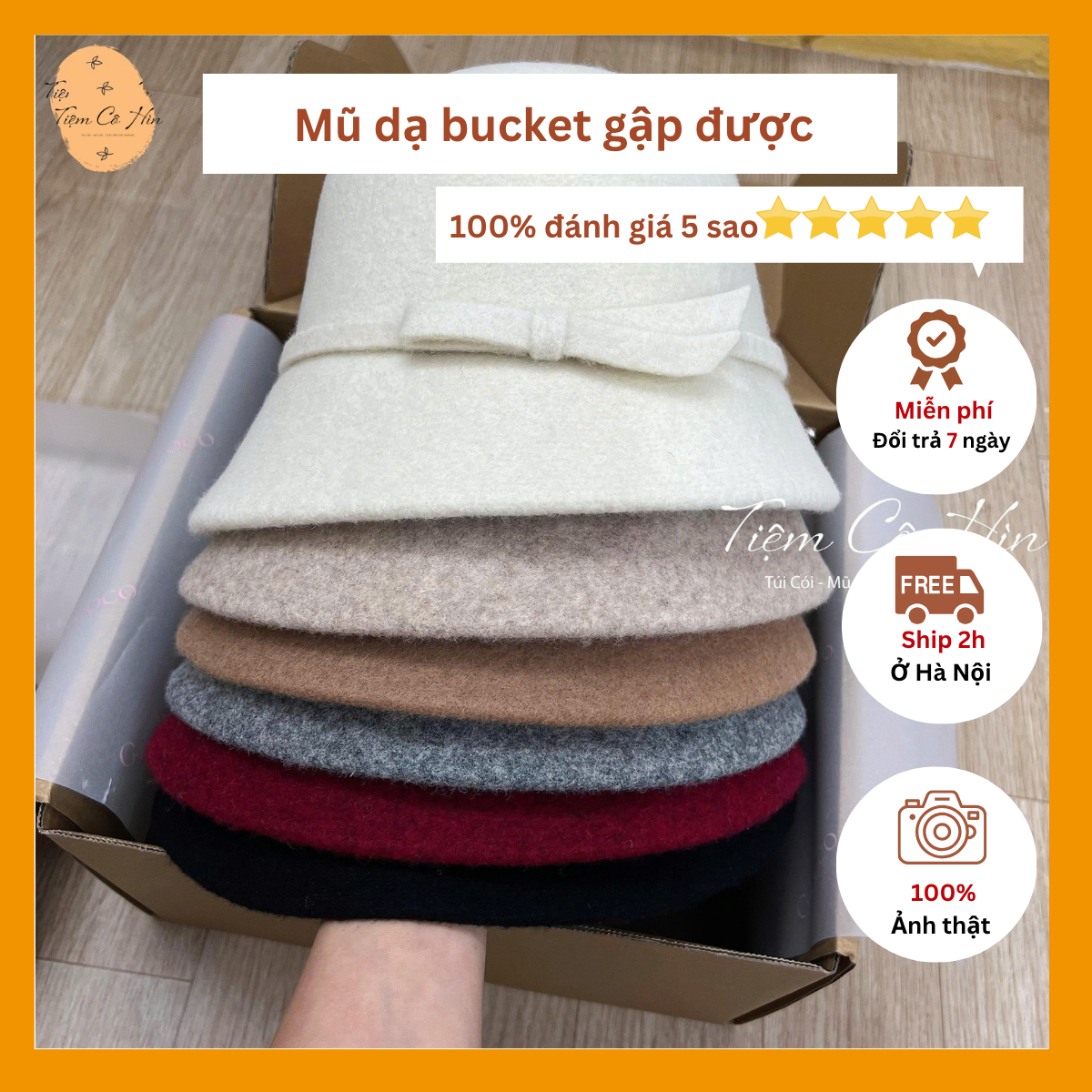 Mũ bucket nơ nhỏ gập được
