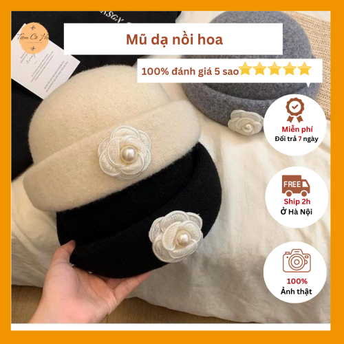 Mũ dạ bucket hoa trà