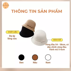 Mũ dạ bucket nơ nhỏ vintage