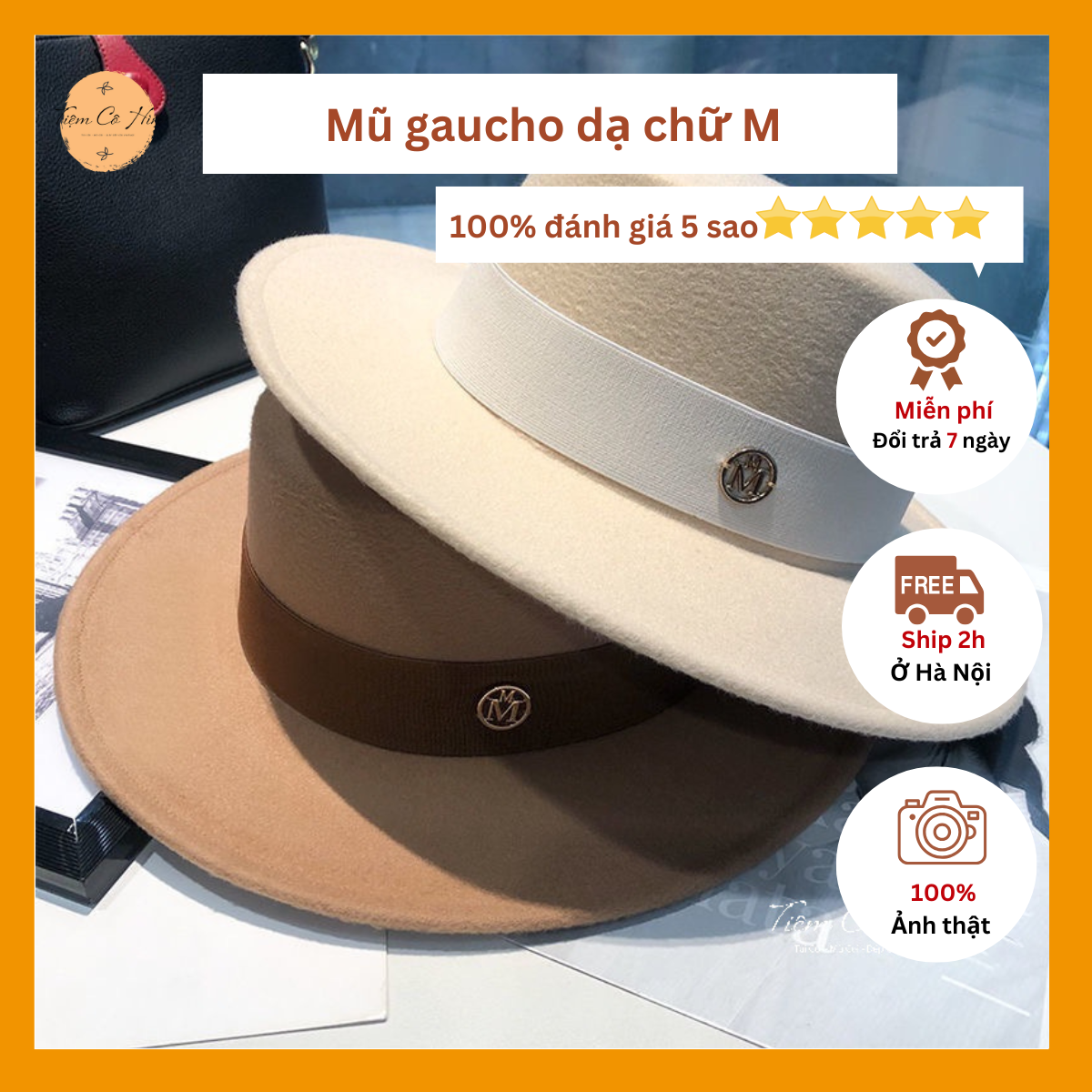 Mũ gaucho dạ cao cấp chữ M