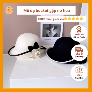 Mũ Bucket Dạ Cao Cấp Gập Vành Mix Hoa