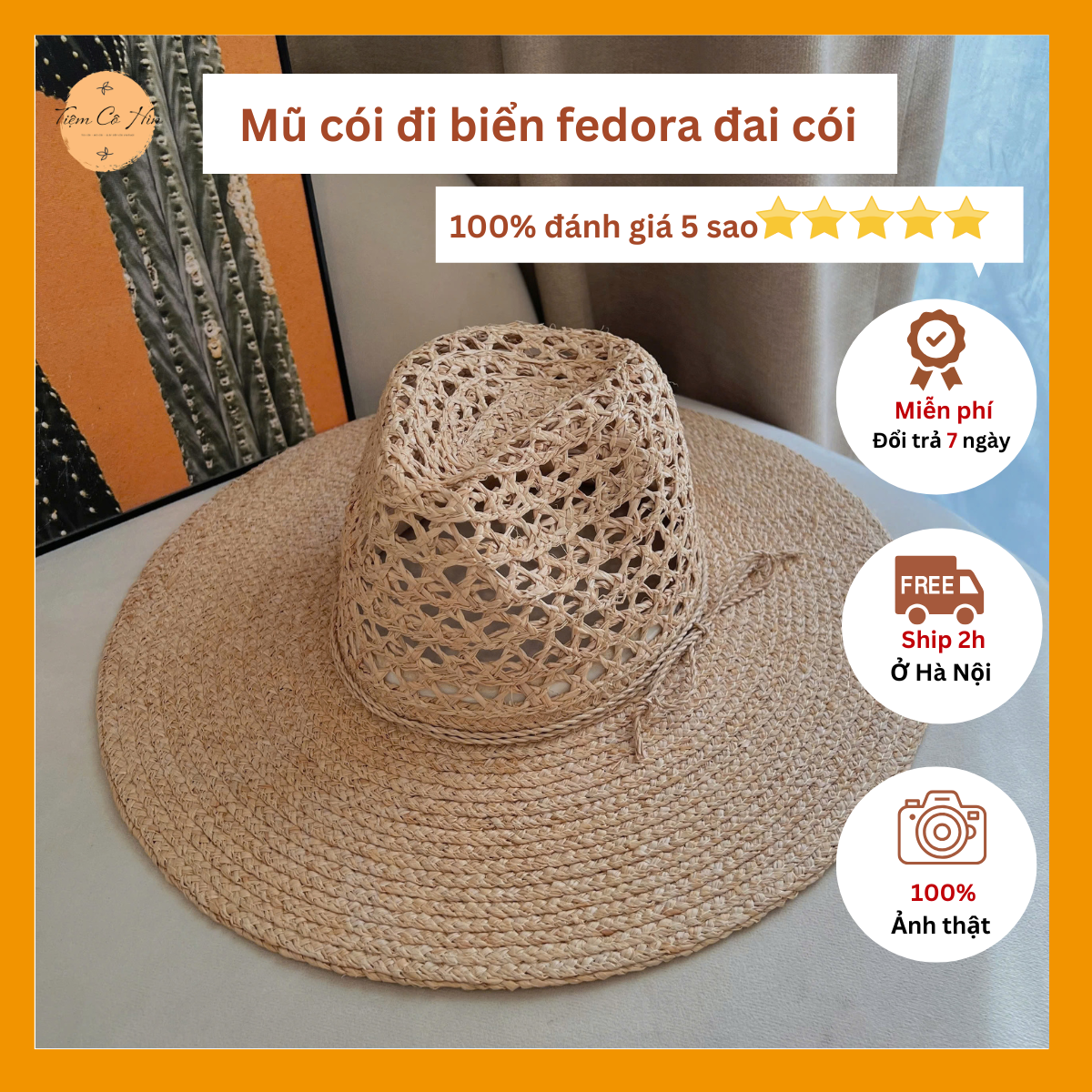 Mũ cói đi biển fedora cao cấp rafia