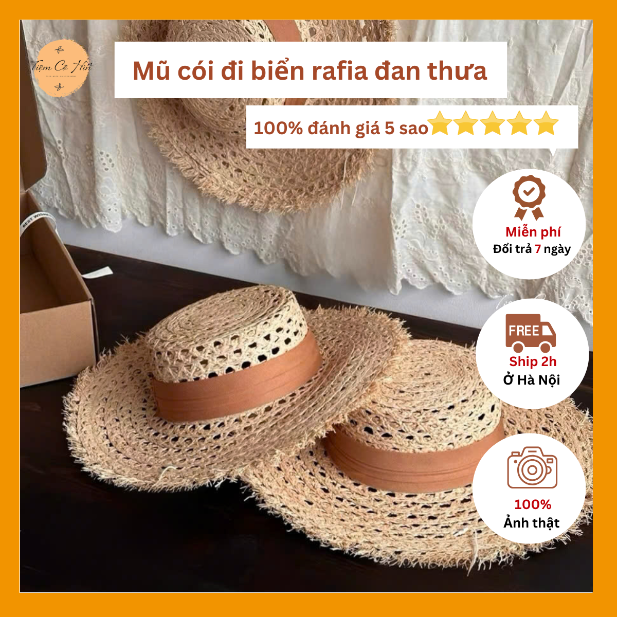 Mũ đi biển gaucho rafia đan lưới