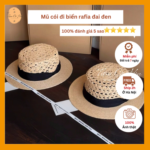Mũ đi biển rafia chóp đan lưới cao cấp