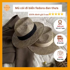 Mũ cói đi biển fedora đan thưa