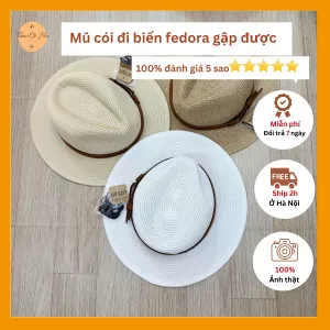 Mũ cói đi biển fedora gập được