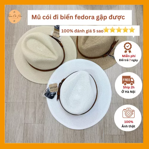 Mũ cói đi biển fedora gập được