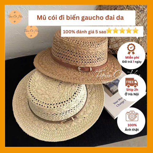 Mũ cói gaucho đai da vintage