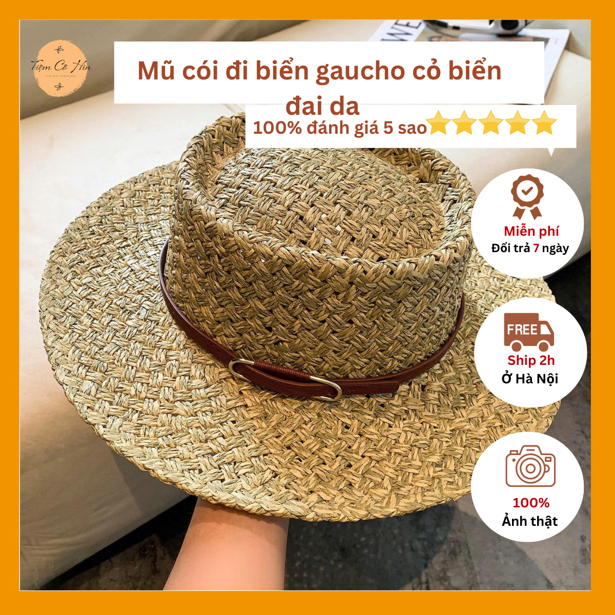 Mũ cói đi biển panama đai  da