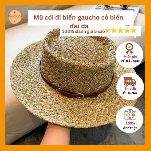 Mũ cói đi biển panama đai da