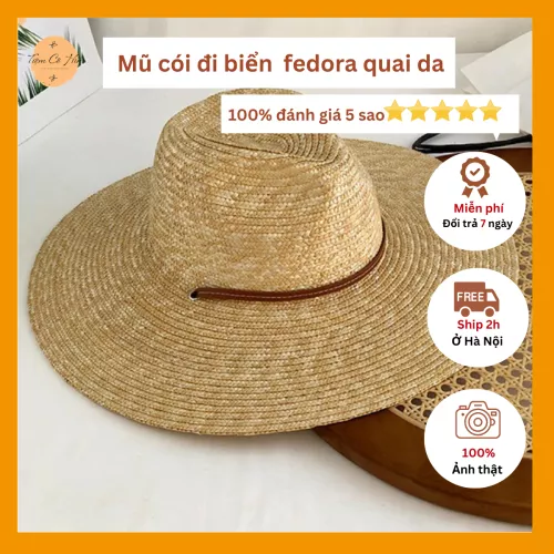 Mũ cói fedora quai da đi biển