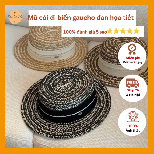 Mũ cói đi biển gaucho họa tiết