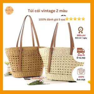 Túi cói đi biển vintage
